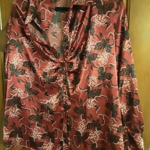 Apt. 9 Burgundy and Black Stretch Blouse Size 2X